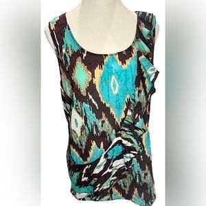 SIGNATURE by LARRY LEVIN Sleeveless top with ruffle detailing Turquoise Festival